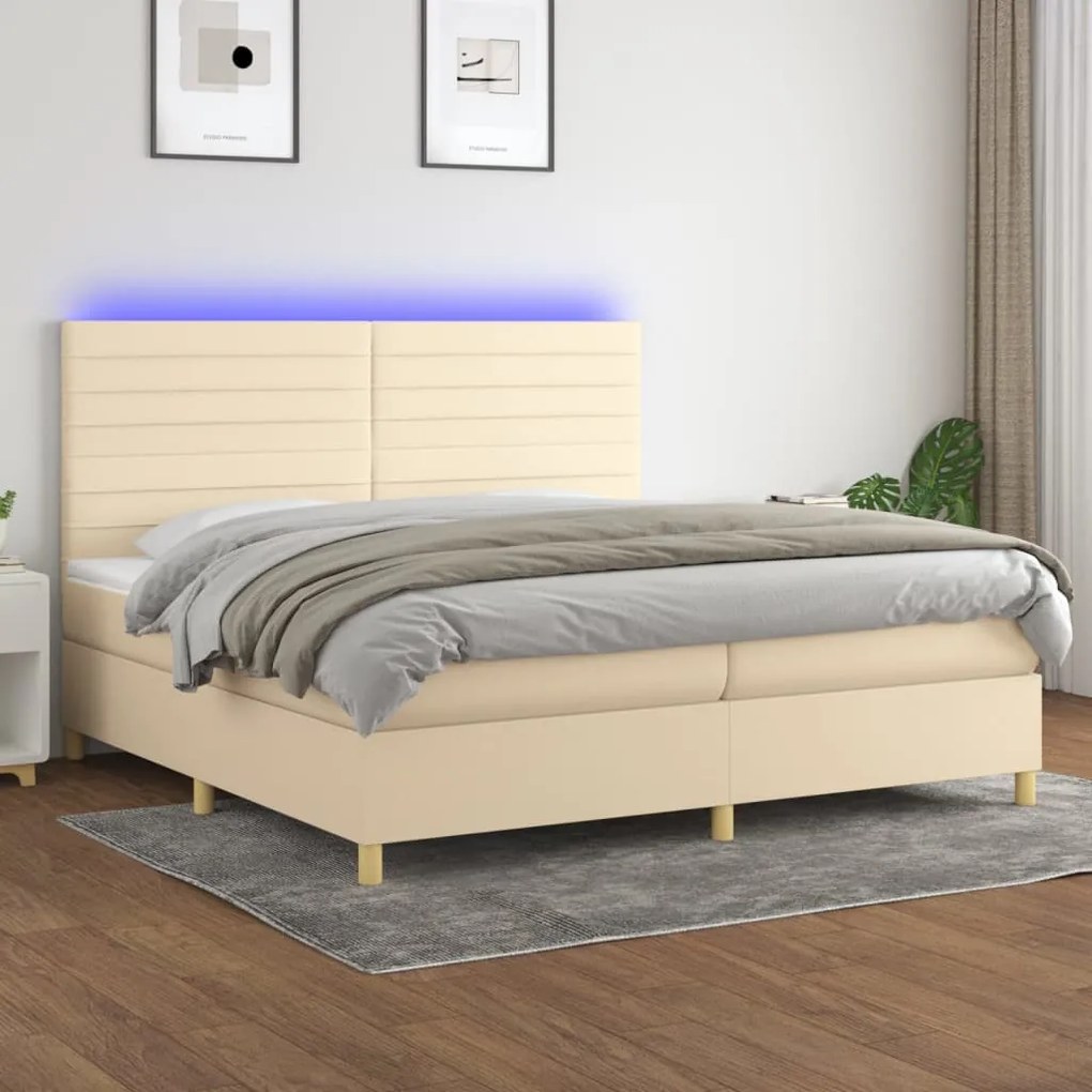 Letto a Molle Materasso e LED bianco 200x200cm in Tessuto