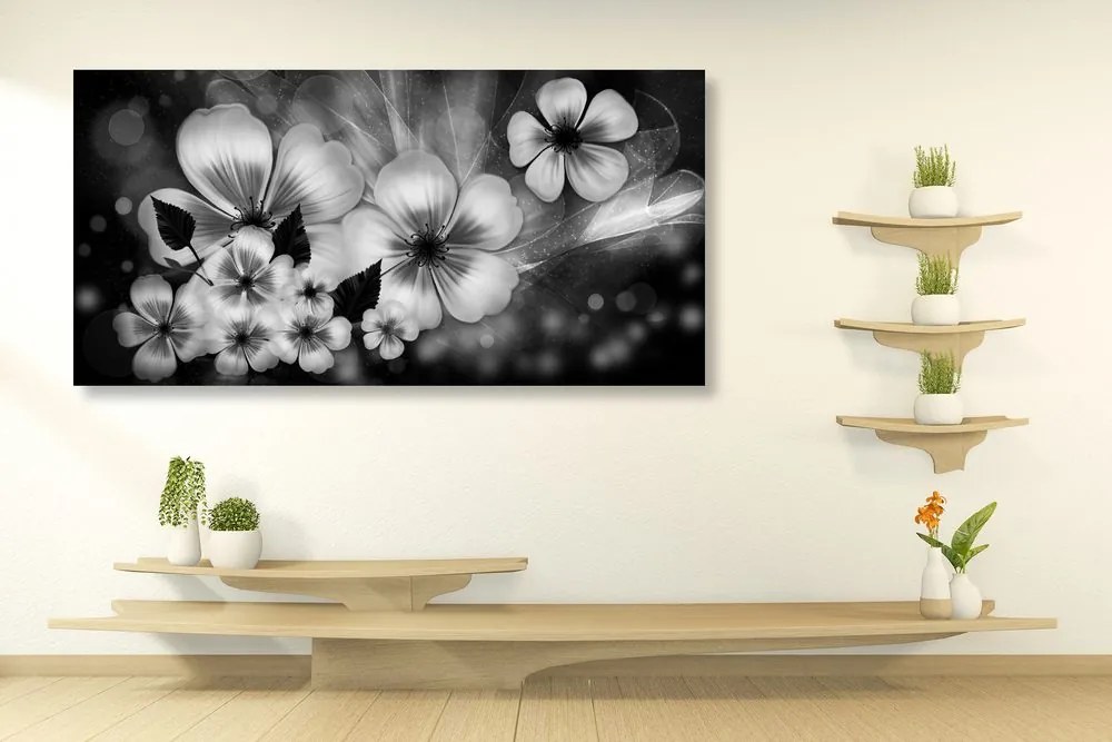 Stampa su tela – Fantasia di fiori in bianco e nero