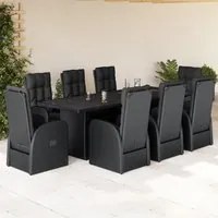 Set da Pranzo da Giardino 9 pz con Cuscini Nero in Polyrattan 3277643