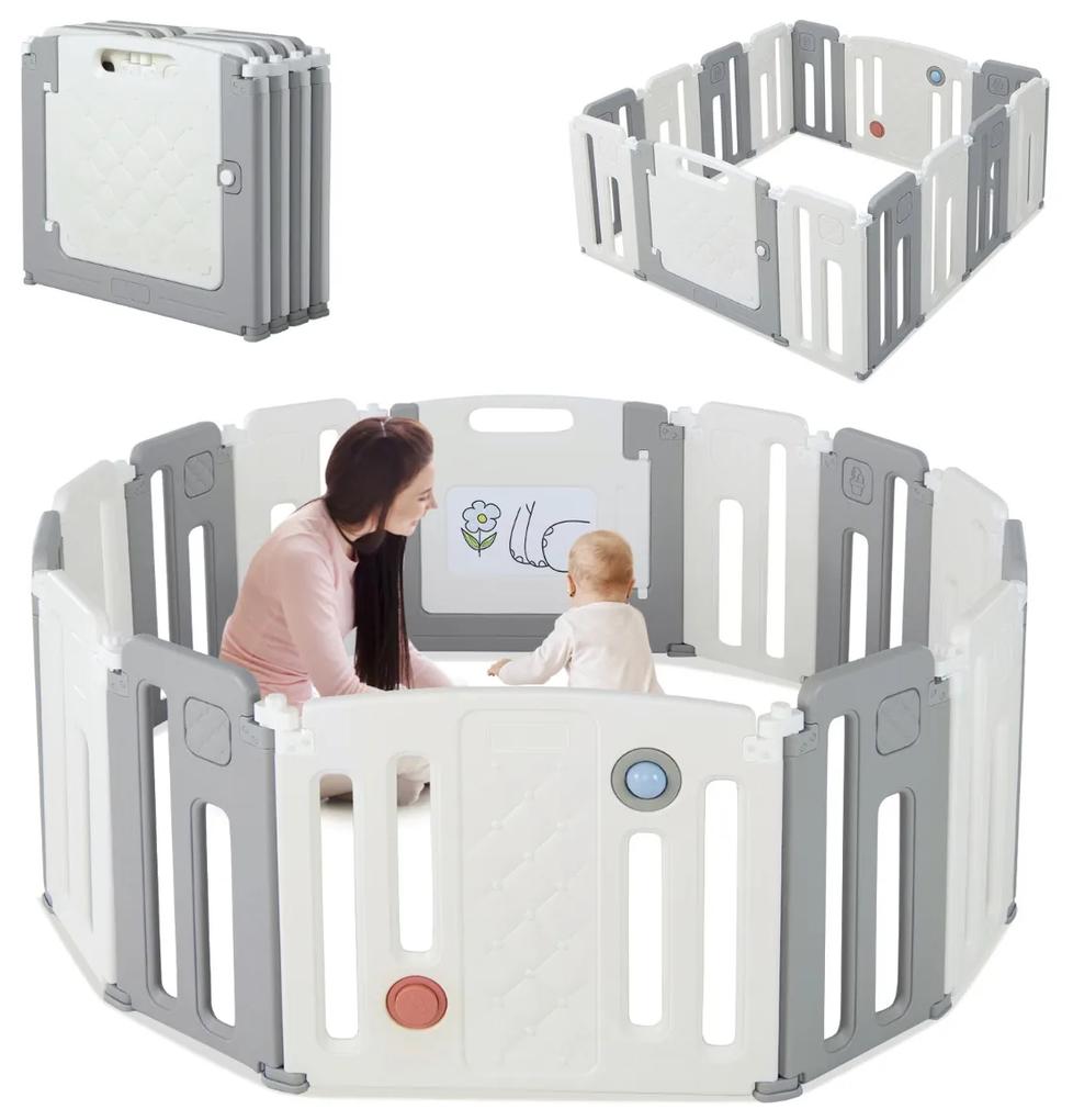 Costway Box per bambini con 12+2 pannelli con cancello di sicurezza penna gioco lavagna, Centro attività pieghevole Beige