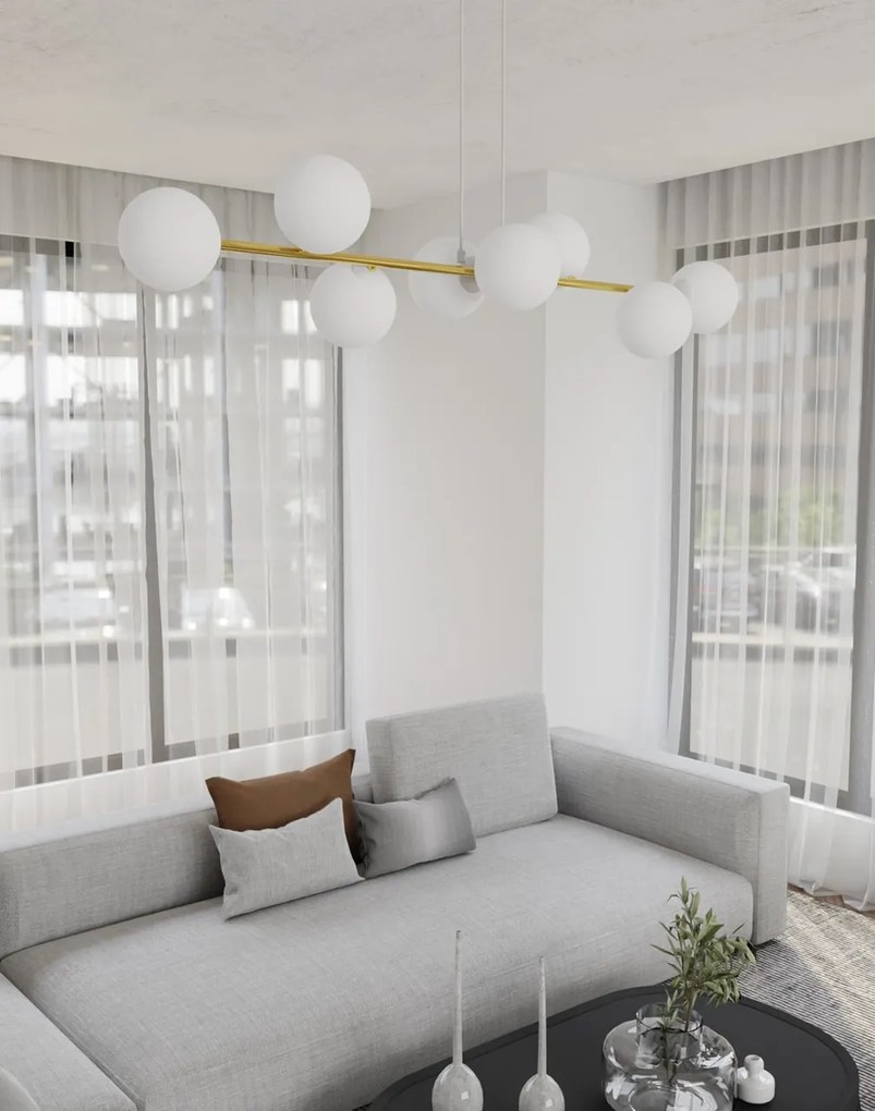 Lampadario a sospensione GRAVITY 8 Nero/Bianco e Oro 8xE14