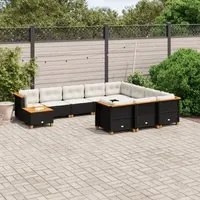 Set Divani da Giardino 11 pz con Cuscini in Polyrattan Nero 3262055