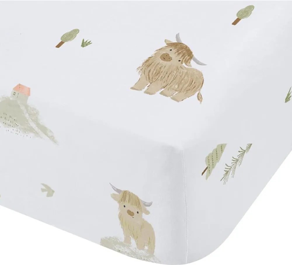 Lenzuolo con angoli per bambini bianco in cotone per culla 70x140 cm Mini Moo Cow – Bianca