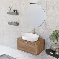 Mobile bagno sospeso 80 cm Master rovere miele con lavabo appoggio e specchio