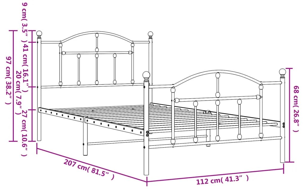 Giroletto con Testiera e Pediera Metallo Nero 107x203 cm