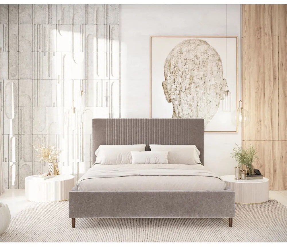 Letto matrimoniale imbottito beige con contenitore con rete inclusa 180x200 cm Etero – Maison de Rêve