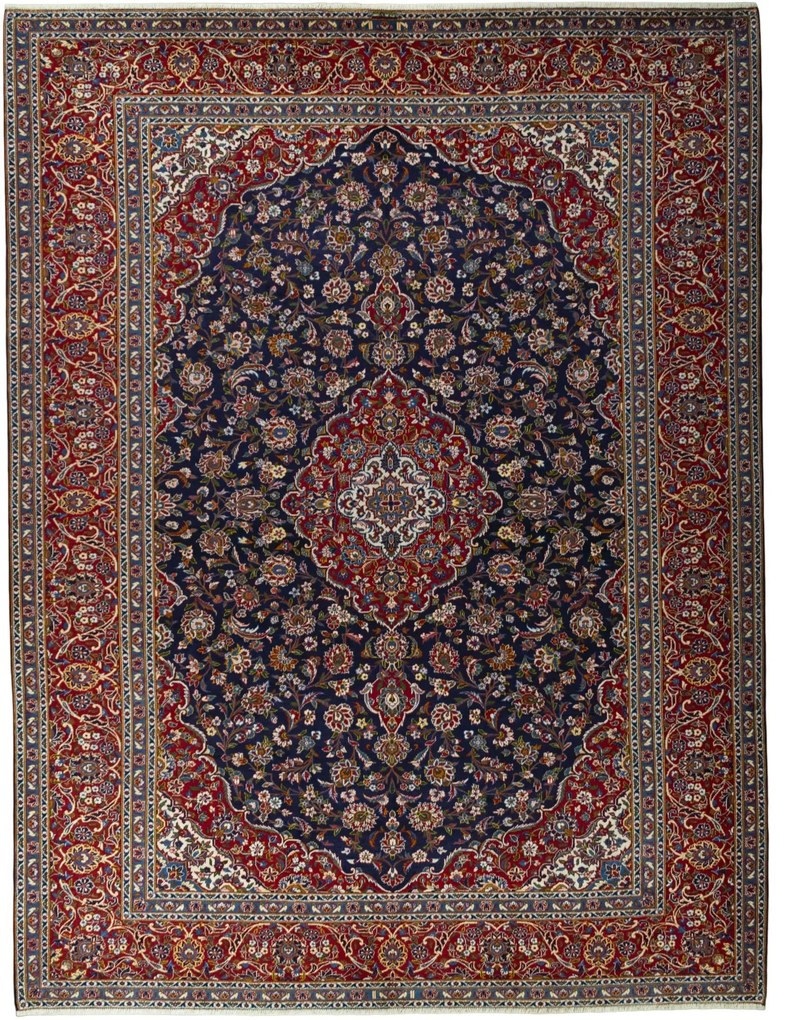 Kashan Tappeto persiano 420x320 Blu (Iran) Annodato A Mano