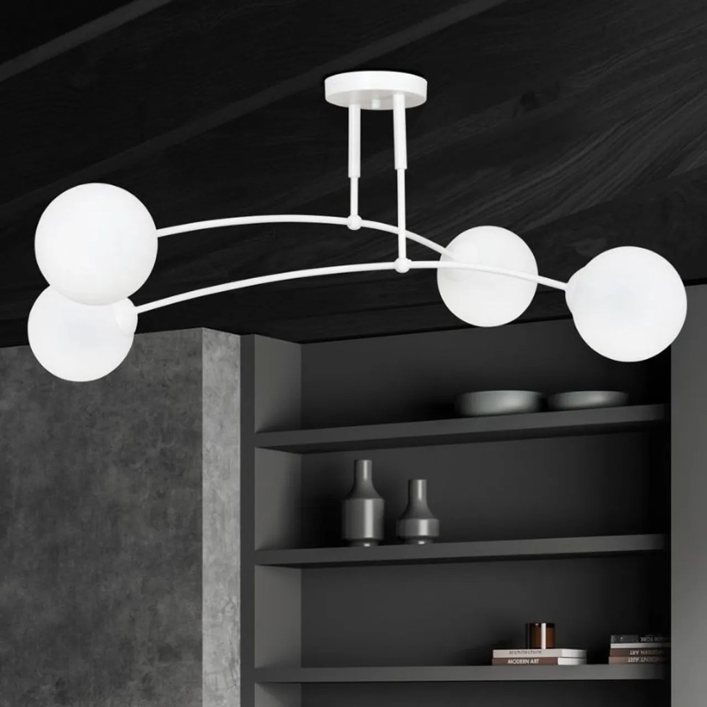 Lampadario a Sospensione in Acciaio e Vetro PREGOS 4 Nero/Bianco 4xE14