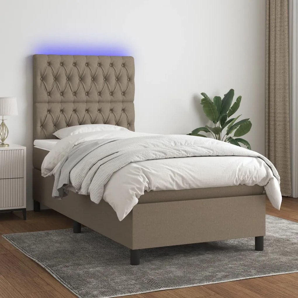 Letto A Molle Con Materasso E Led Tortora 80x200 Cm İn Tessuto /