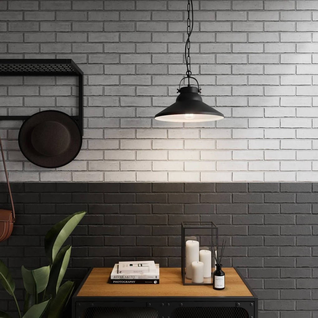 Luminex Lampada a sospensione Iron, nero/bianco