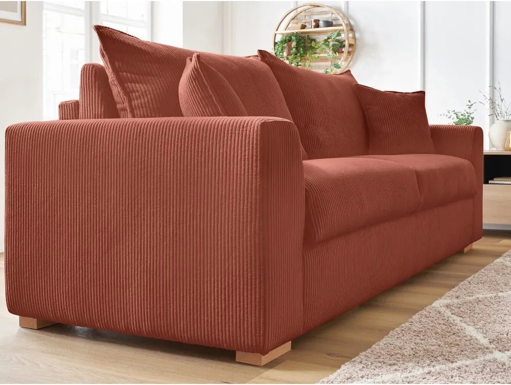 Divano color mattone allungabile con rivestimento in velluto a coste 225 cm Augustin – Bobochic Paris