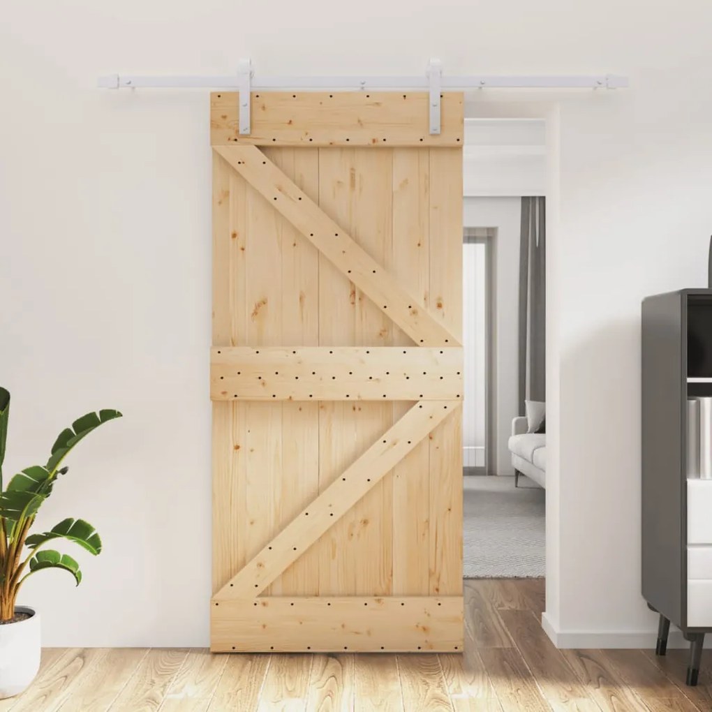 Porta Scorrevole Con Set Hardware 95x210 Cm Legno Massello Pino /