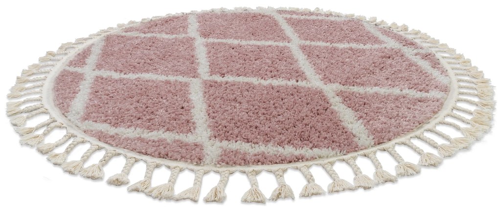 Tappeto BERBER TROIK A0010 cerchio rosa / bianco Frange berbero marocchino shaggy