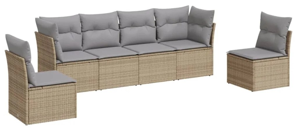 Set divano da giardino 6 pz con cuscini beige in polyrattan