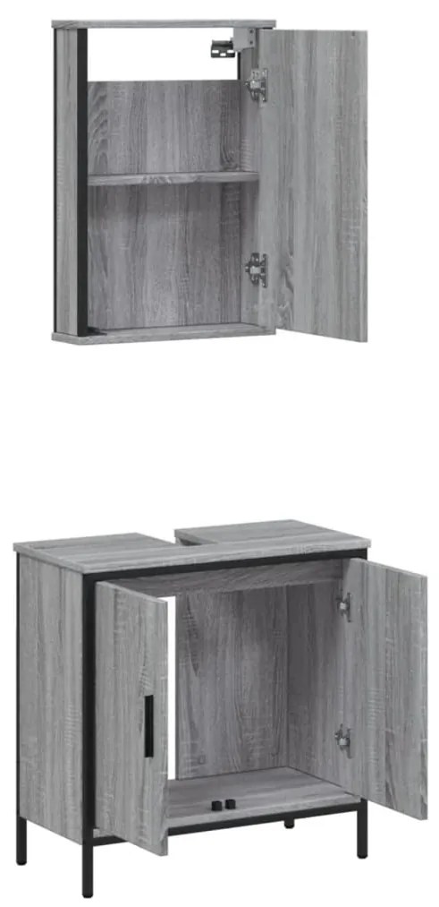 Set mobili da bagno 2 pz grigio sonoma in legno multistrato