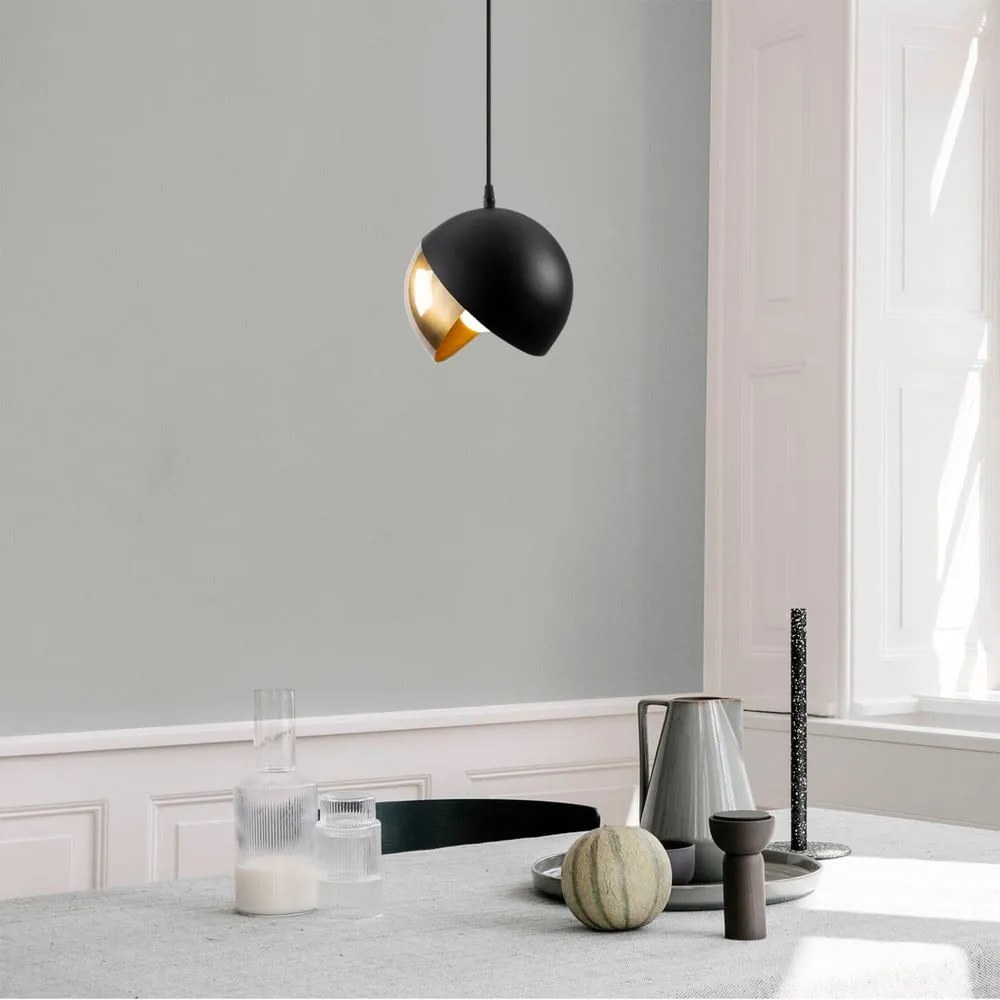 Lampadario nero/dorato con paralume in metallo ø 20 cm Berceste – Opviq lights