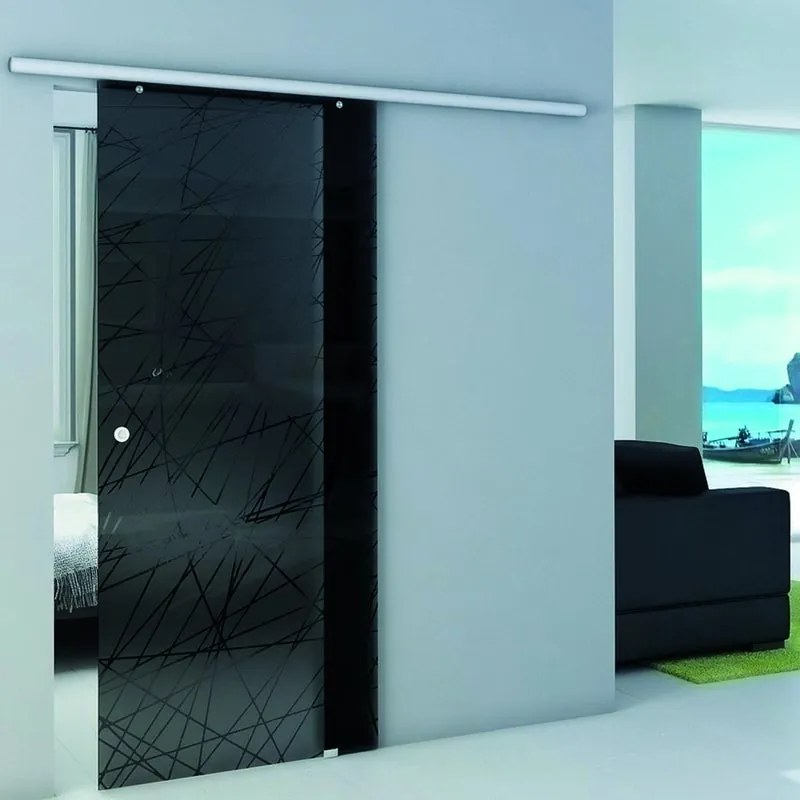 Porta scorrevole reversibile Armonia in alluminio nero, L 86 x H 215 cm, con binario Atena