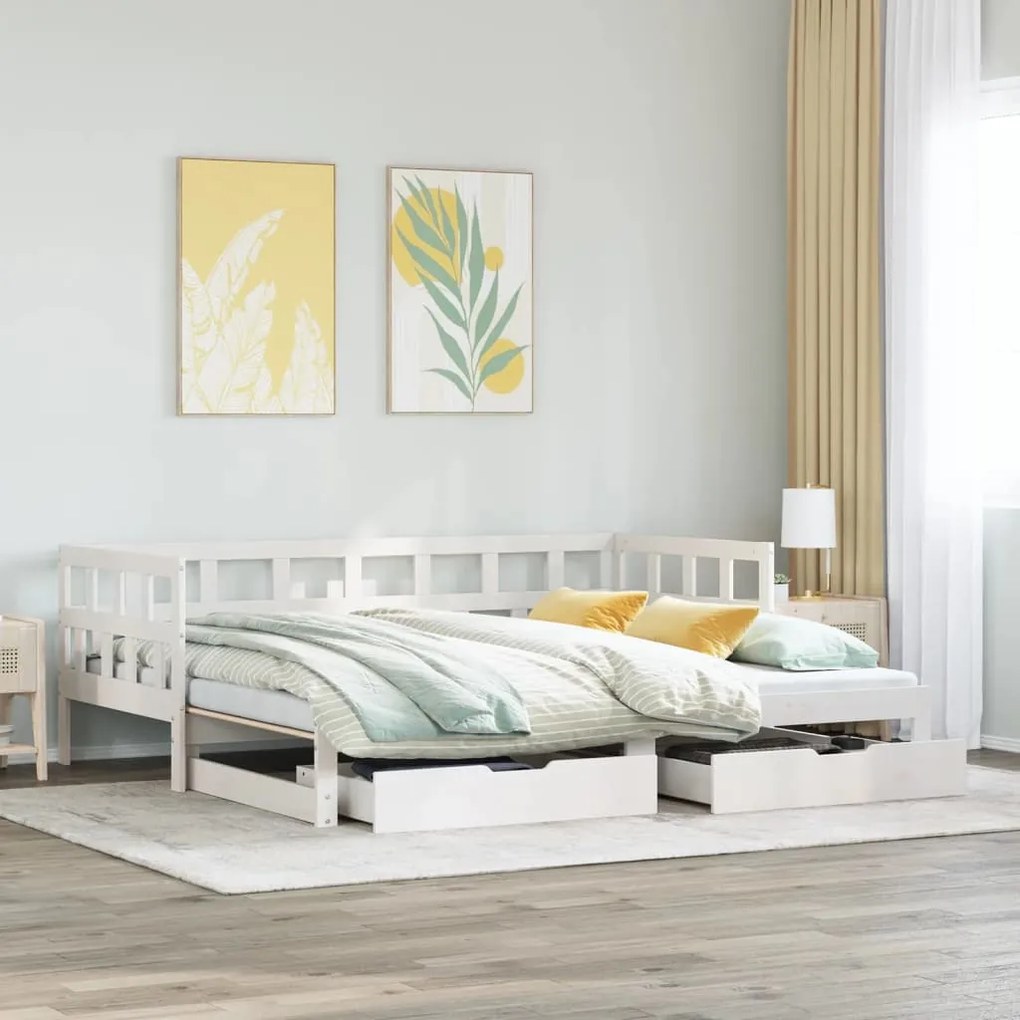 Dormeuse letto estraibile e cassetti bianco 90x190cm legno pino