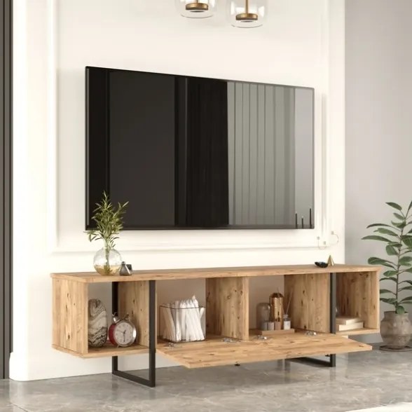 Mobile TV Da Terra 160 Cm Stile Industrial Con Ante A Ribalta Icaro Rovere