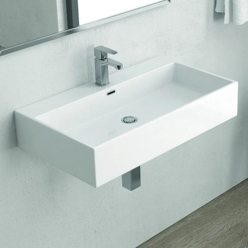 Kamalu - Lavabo sospeso 60 cm squadrato in ceramica bianca | Litos-DF60