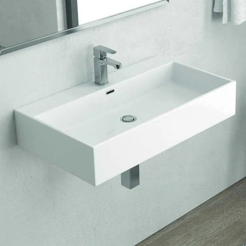 Kamalu - lavabo sospeso 60 cm squadrato in ceramica bianca | litos-