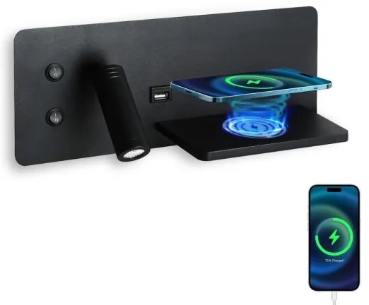Immax 08287L-LED Applique con ripiano, USB e ricarica wireless LED/3W/230V + LED/3W