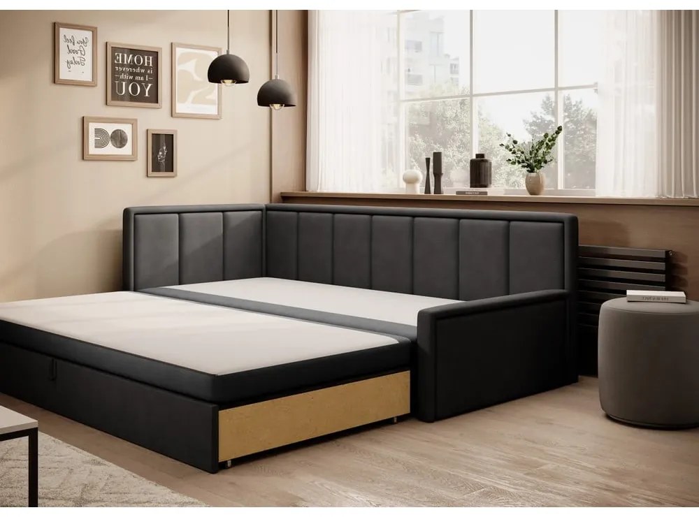 Divano grigio scuro allungabile/con contenitore e rivestimento in ciniglia 214 cm Fulgeo – ELTAP