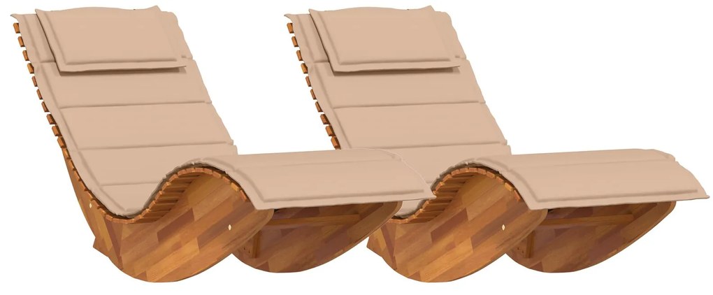 Lettino da sole set di 2 beige legno e tessuto imbottito grande