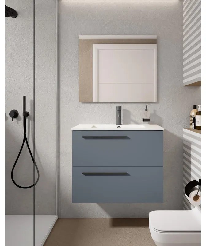 Mobile da bagno sospeso sotto lavabo L 70 x H 55 x P 45 cm blu laccato opaco, 2 cassetti VISOBATH Mia