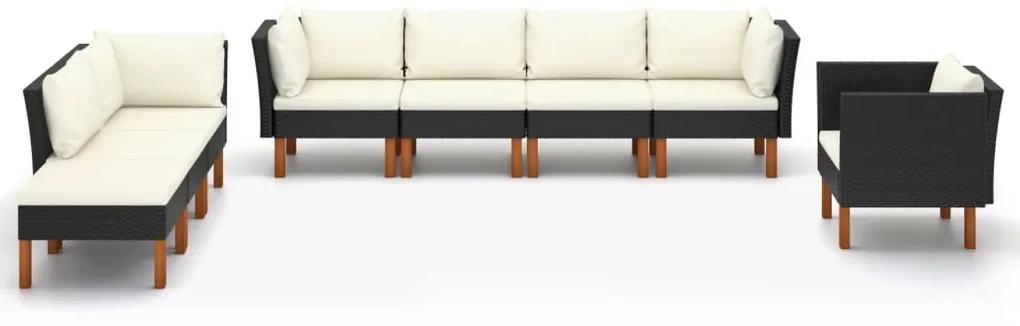 Set divani da giardino 8pz polyrattan legno di eucalipto nero
