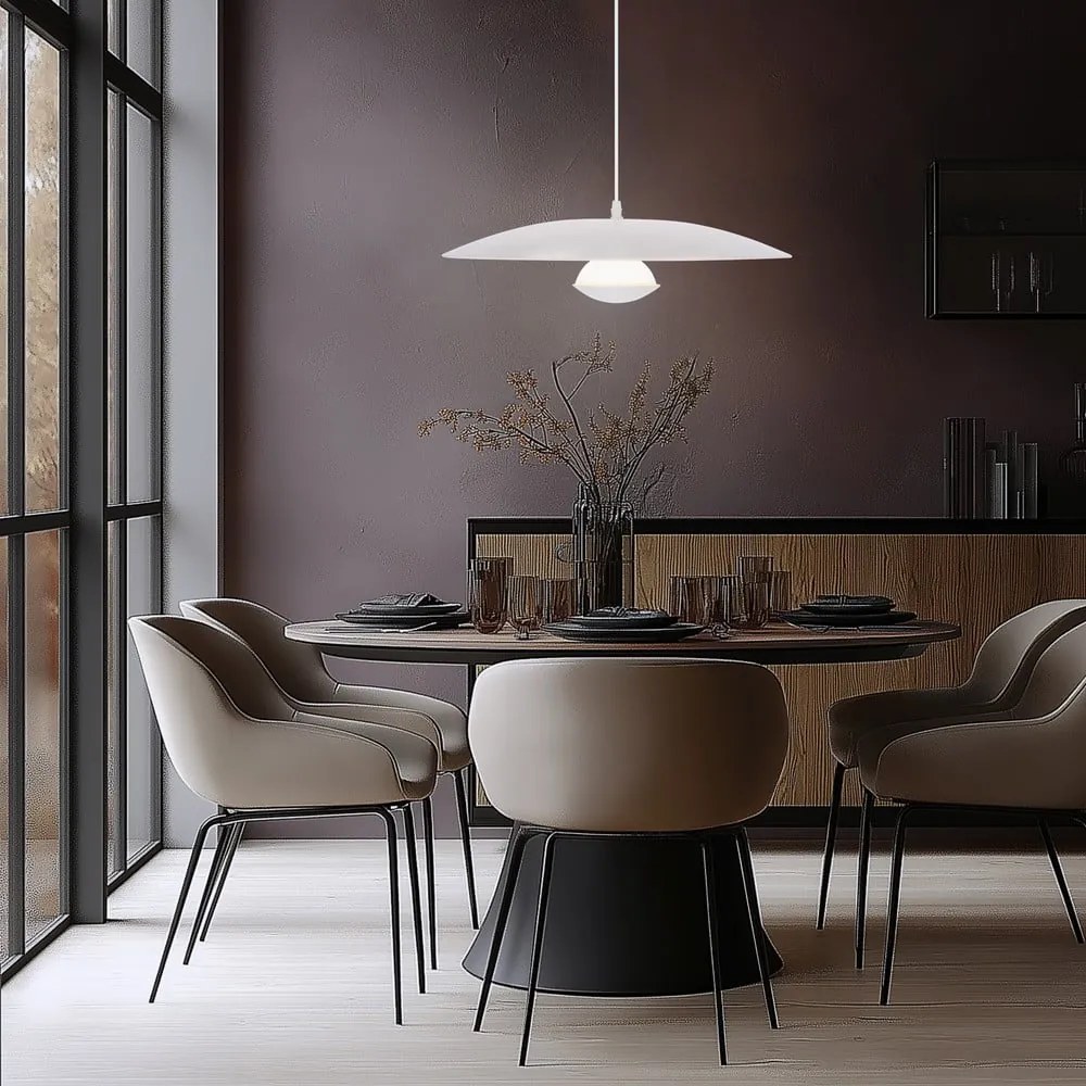 Lampadario LED bianco con paralume in metallo Lund – Candellux Lighting