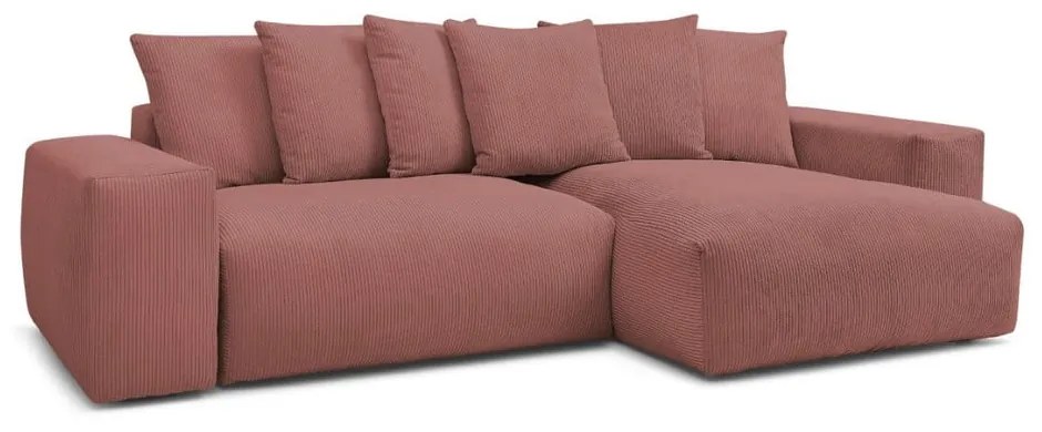 Divano angolare rosa allungabile e con contenitore rivestito in velluto a coste Voltaire – Bobochic Paris