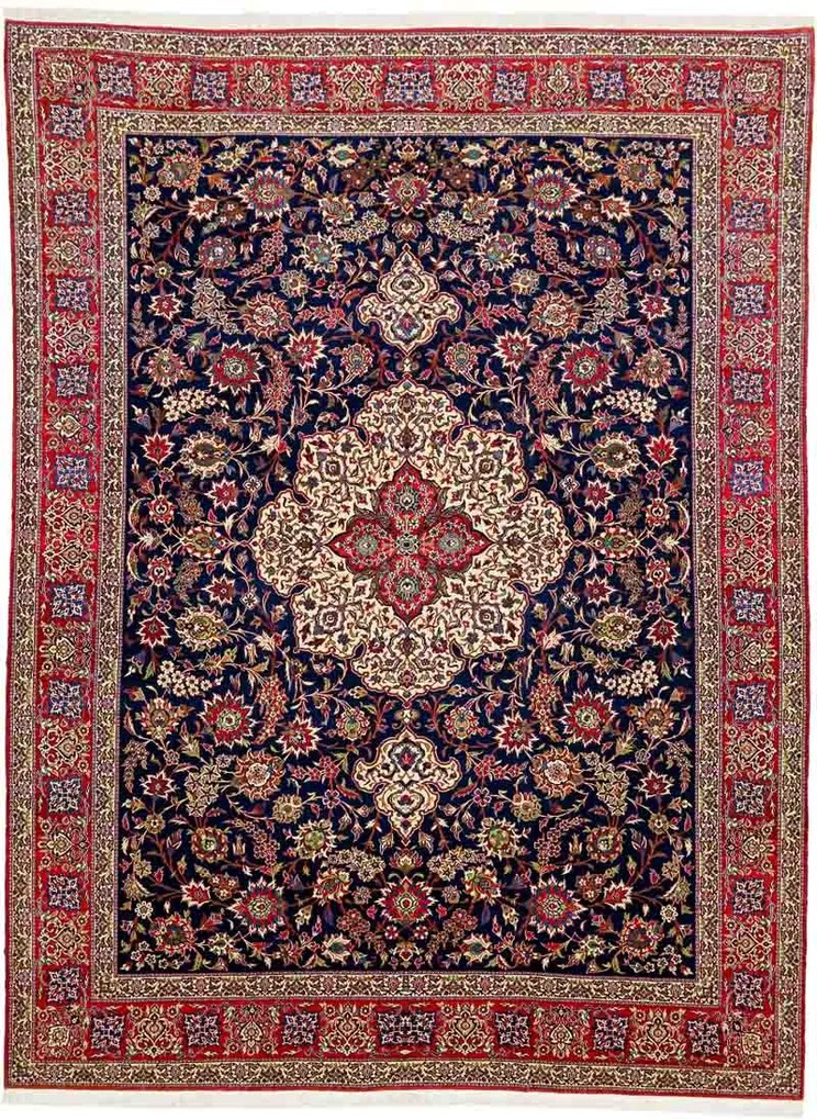 Isfahan Tappeto persiano 420 x 310 Blu (Iran) Annodato A Mano