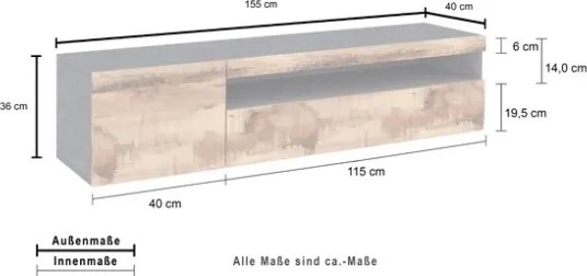 Mobile Porta TV Basso 155x40x36 Con Vano Decoder Ardesia Effetto Legno Daiquiri