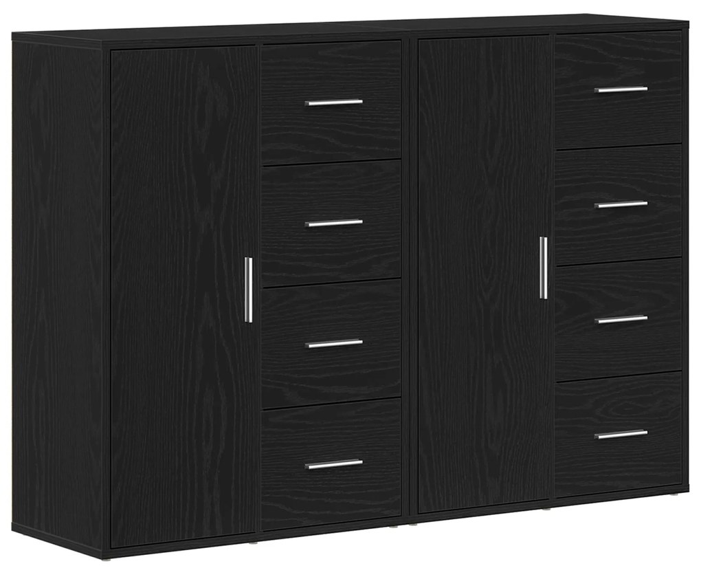 Sideboard set di 2 quercia nera legno, maniglie in metallo medio