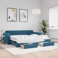 Divano Letto Estraibile con Cassetti Blu 90x200 cm in Velluto 3196976