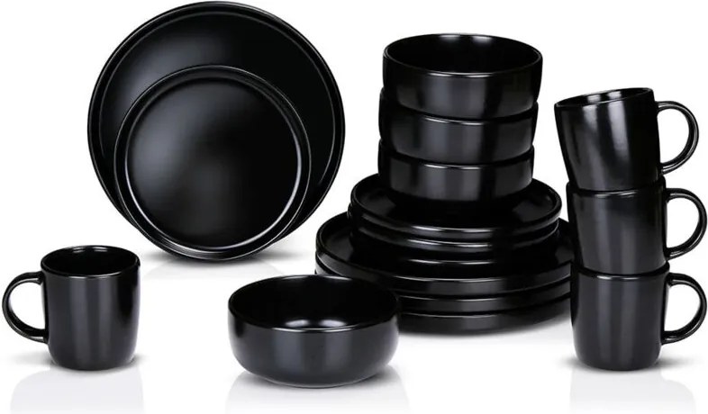 Servizio per la prima colazione in ceramica nera da 16 pezzi