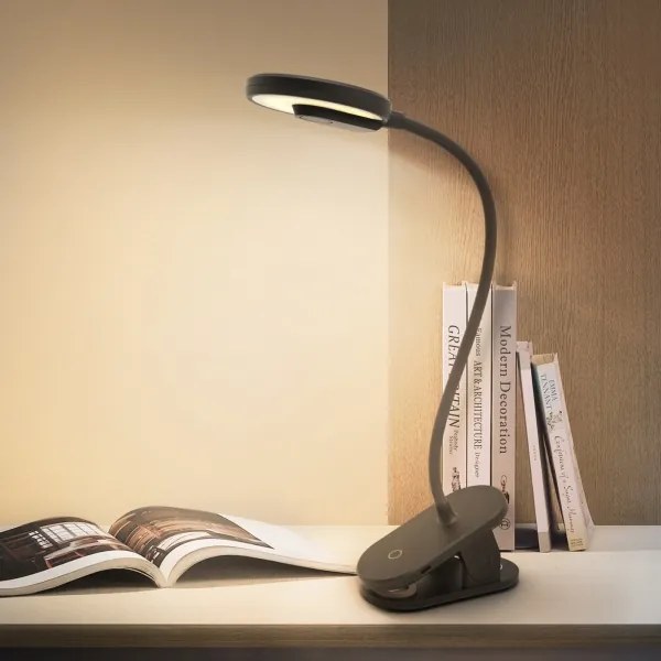 Aigostar - LED Lampada da tavolo ricaricabile dimmerabile con clip LED/3W/5V 1800mAh nero