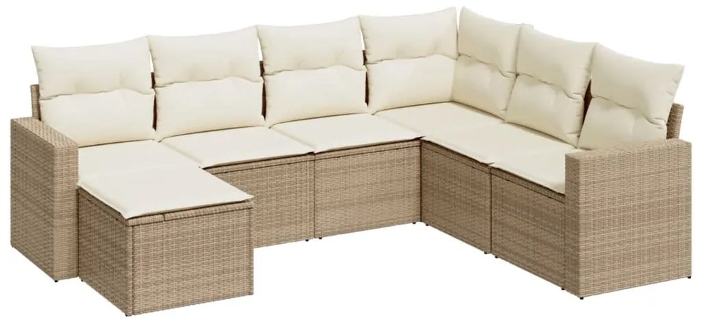 Set divani da giardino 7 pz con cuscini beige in polyrattan