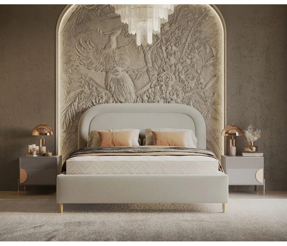 Letto matrimoniale imbottito crema con spazio contenitivo e rete 180x200 cm Mija - Maison de Rêve