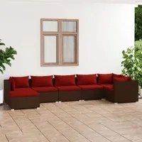 Set Divani da Giardino 7 pz con Cuscini in Polyrattan Marrone 3101827