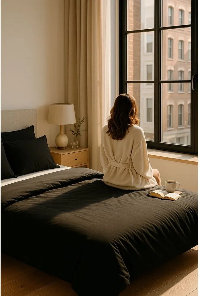 Set copripiumino e federa nero per letto matrimoniale o esteso con lenzuolo incluso/4 pezzi 200x220 cm Classic – Mila Home