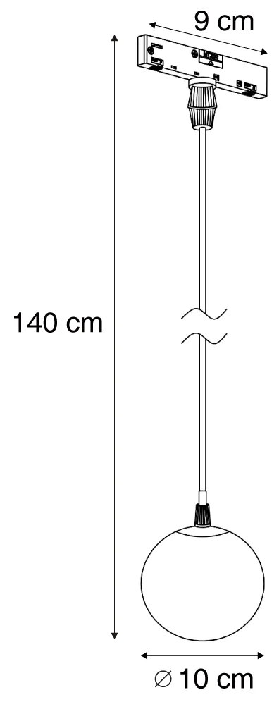 Lampada a sospensione moderna nera con vetro bianco per sistema a binario monofase - Slimline Eira