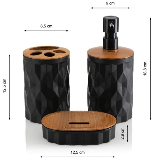 Set da bagno REINA 5 pz nero/marrone