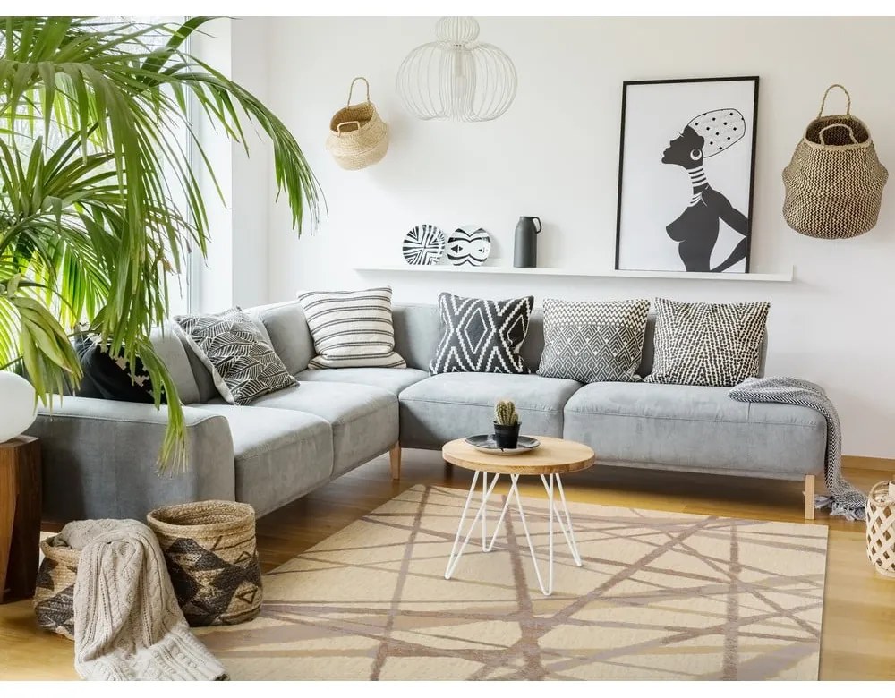 Tappeto in lana beige 100x180 cm Sticks - Agnella