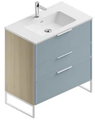 Mobile bagno con lavabo L 80 x H 93 x P 46 cm natura/cielo in mdf 3 cassetti per vasca centrale Quadra