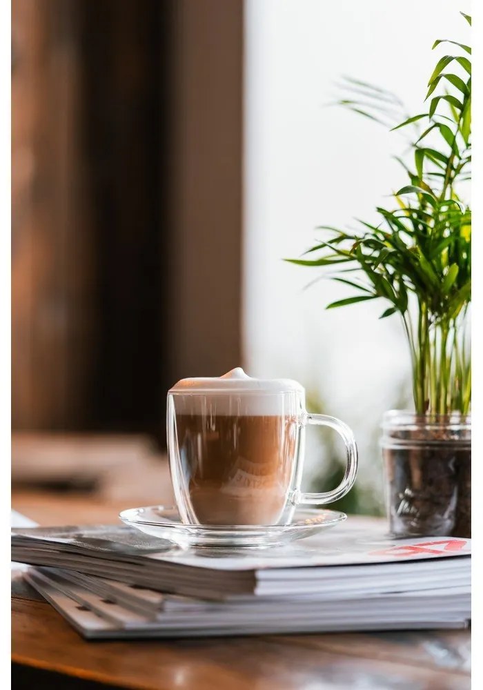 Set di 2 tazze in vetro a doppia parete con piattino , 250 ml Amo - Vialli Design