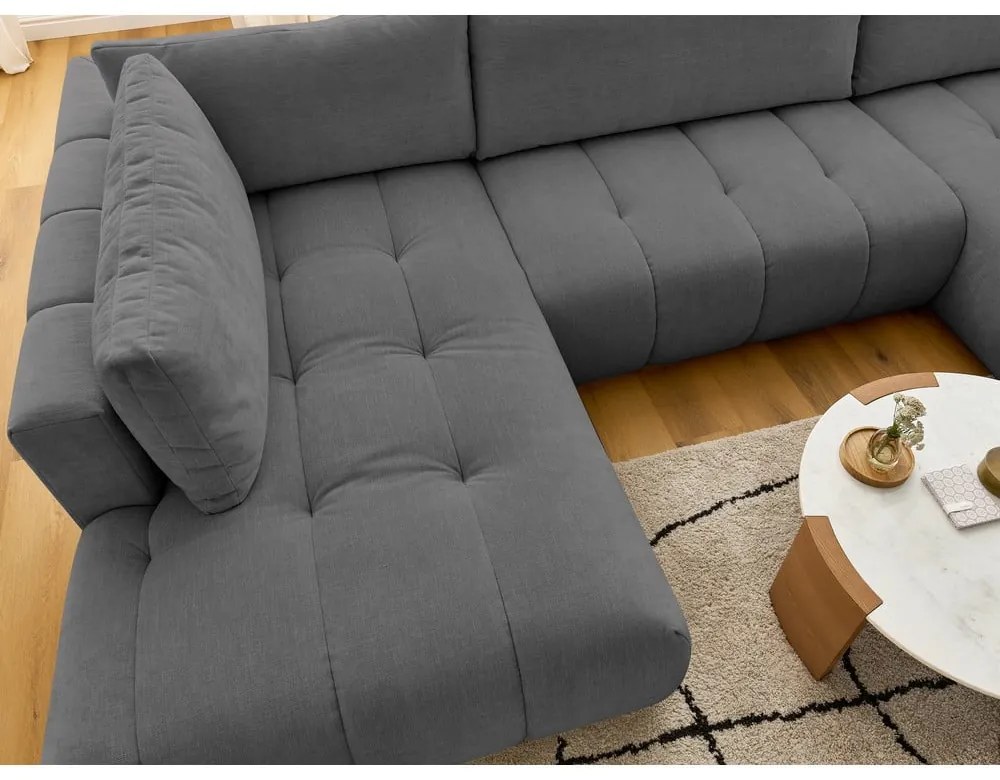 Divano angolare grigio scuro allungabile e con contenitore (penisola a sinistra/a U) Fuji – Bobochic Paris