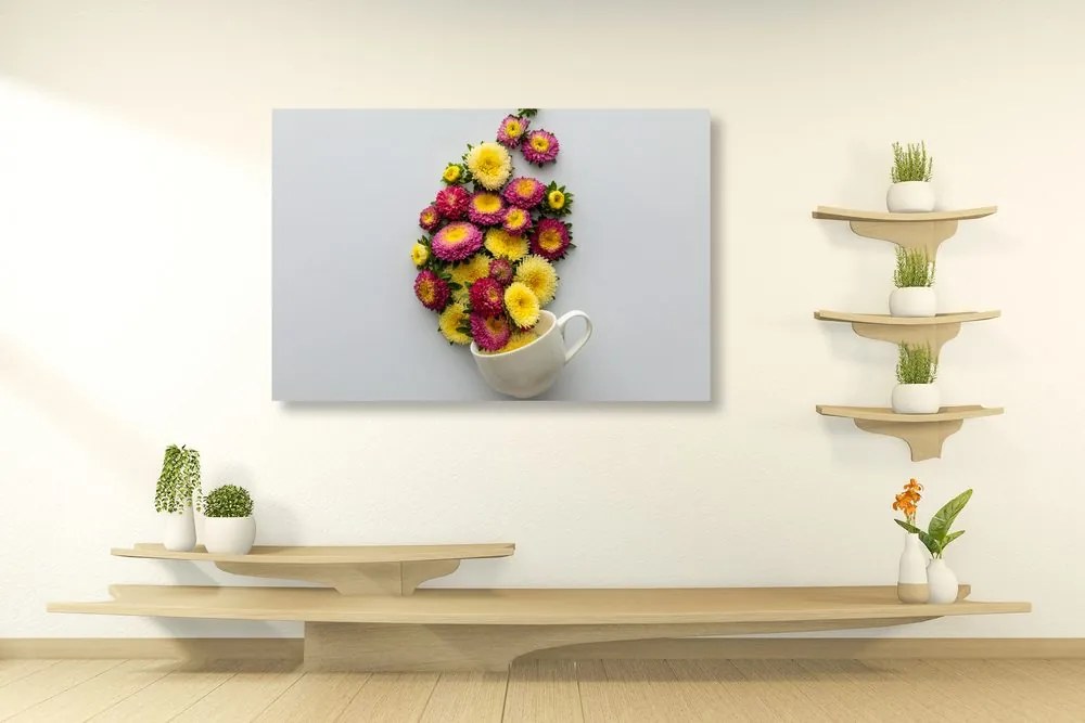 Quadro su tela – Tazza piena di fiori