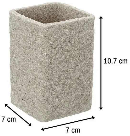 Portaspazzolino Moderno In Resina colore Beige effetto Pietra da Appoggio